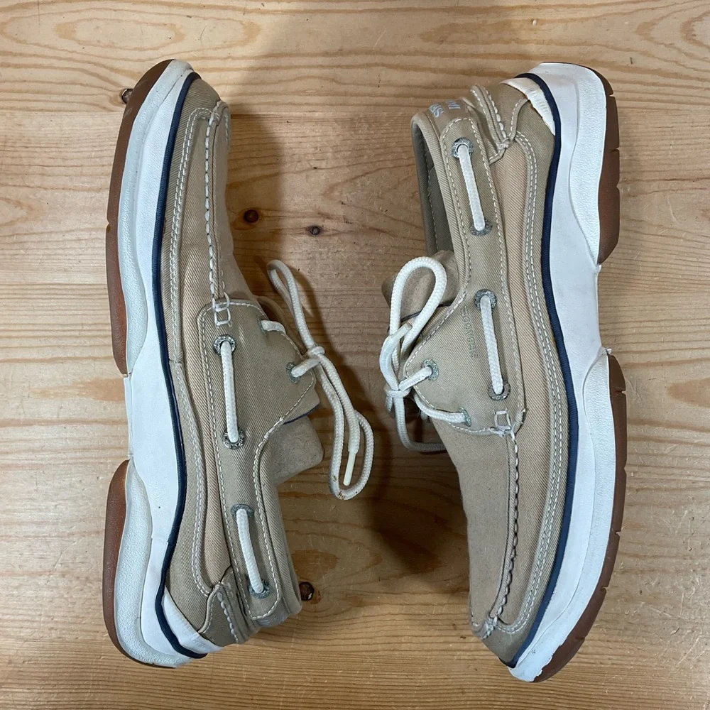 SEBAGO Docksides Canvas Boat Shoes Men’s 9.5 M Khaki/Tan Lace Up Non Slip Gum